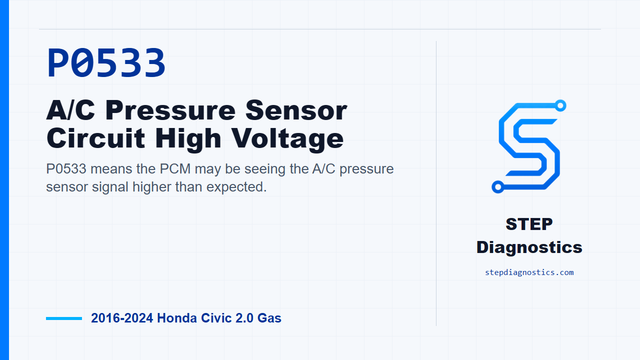P0533 A/C Pressure Sensor Circuit High Voltage for 2016-2024 Honda Civic 2.0 Gas