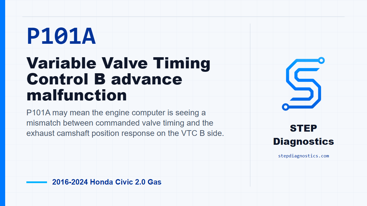 P101A Variable Valve Timing Control B advance malfunction for 2016-2024 Honda Civic 2.0 Gas