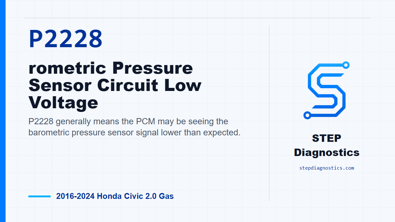 P2228 rometric Pressure Sensor Circuit Low Voltage for 2016-2024 Honda Civic 2.0 Gas