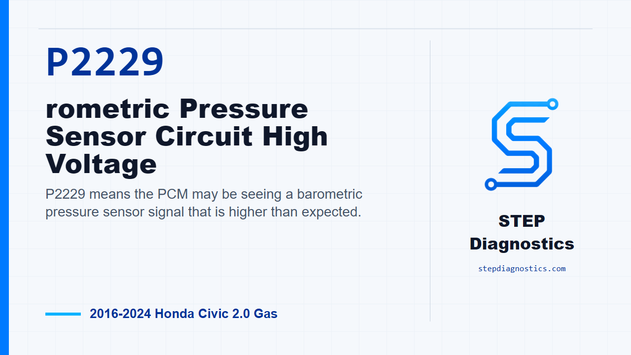 P2229 rometric Pressure Sensor Circuit High Voltage for 2016-2024 Honda Civic 2.0 Gas