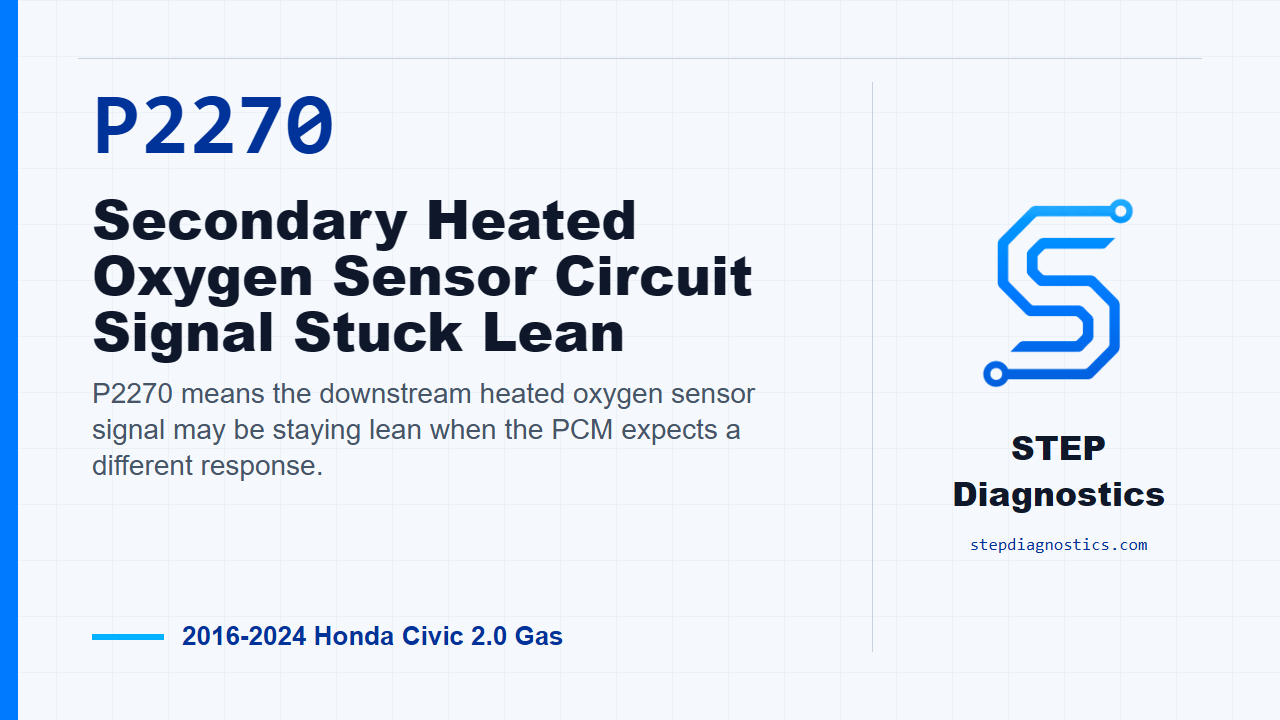 P2270 Secondary Heated Oxygen Sensor Circuit Signal Stuck Lean for 2016-2024 Honda Civic 2.0 Gas