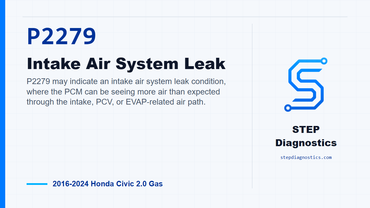 P2279 Intake Air System Leak for 2016-2024 Honda Civic 2.0 Gas