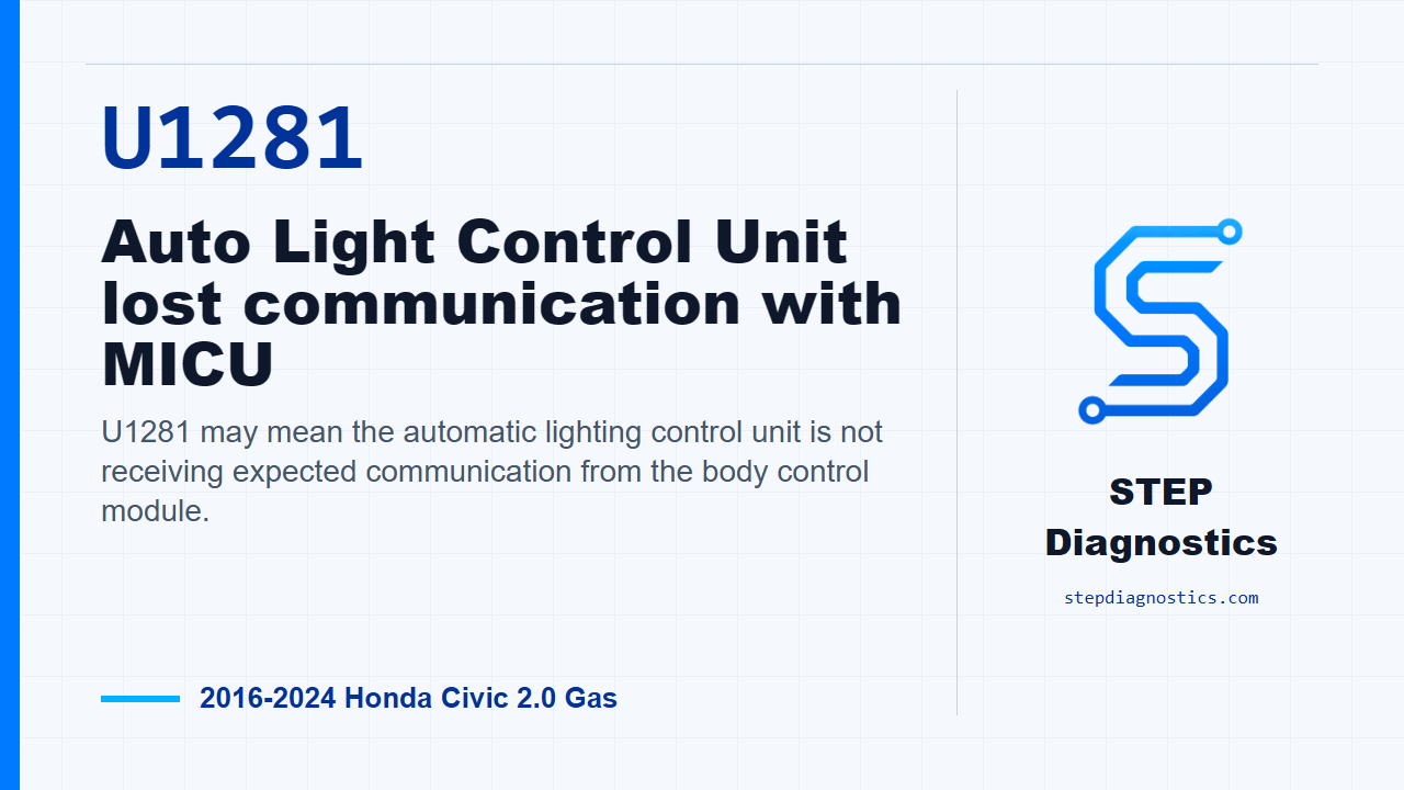 U1281 Auto Light Control Unit lost communication with MICU for 2016-2024 Honda Civic 2.0 Gas