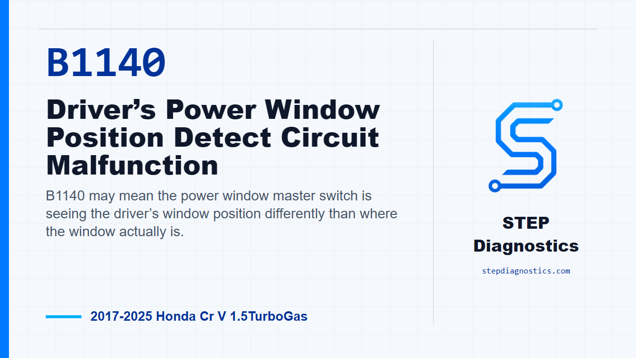 B1140 Driver’s Power Window Position Detect Circuit Malfunction for 2017-2025 Honda Cr V 1.5TurboGas