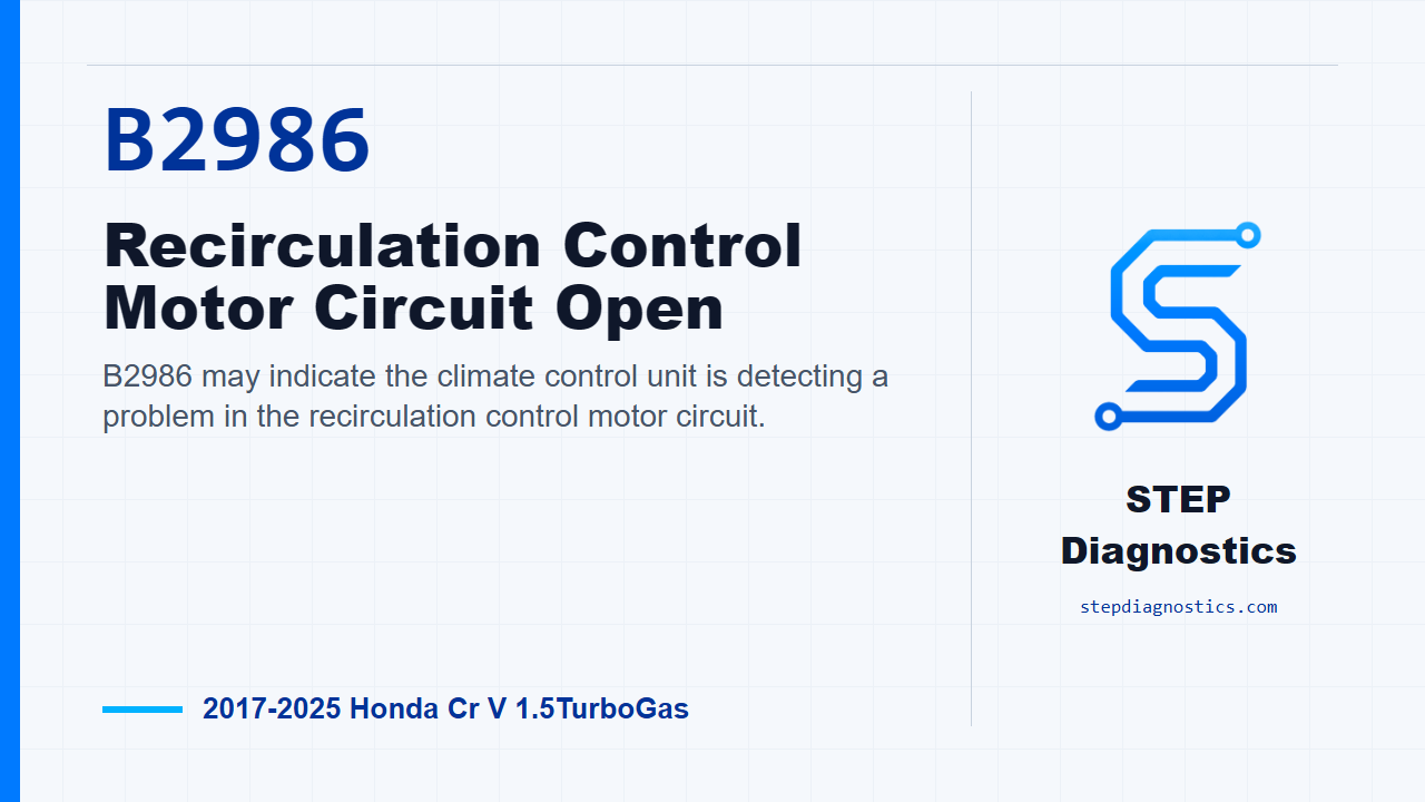 B2986 Recirculation Control Motor Circuit Open diagnostic guide