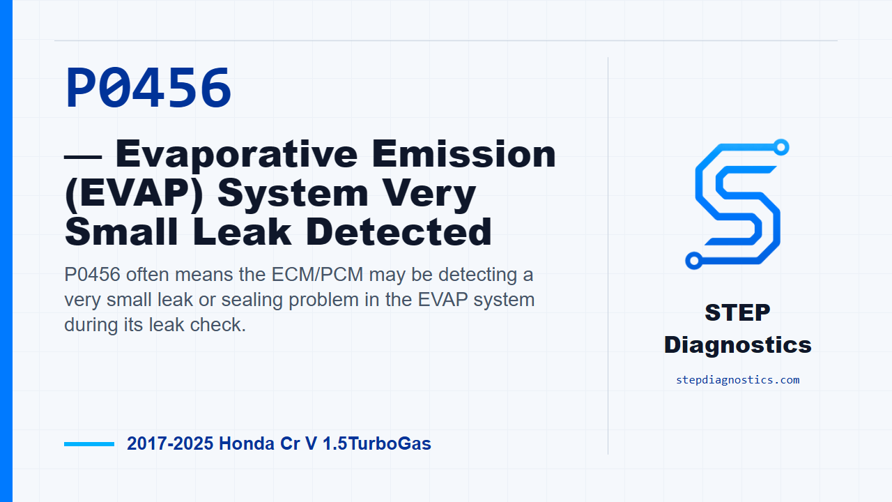 P0456 — Evaporative Emission (EVAP) System Very Small Leak Detected for 2017-2025 Honda Cr V 1.5TurboGas