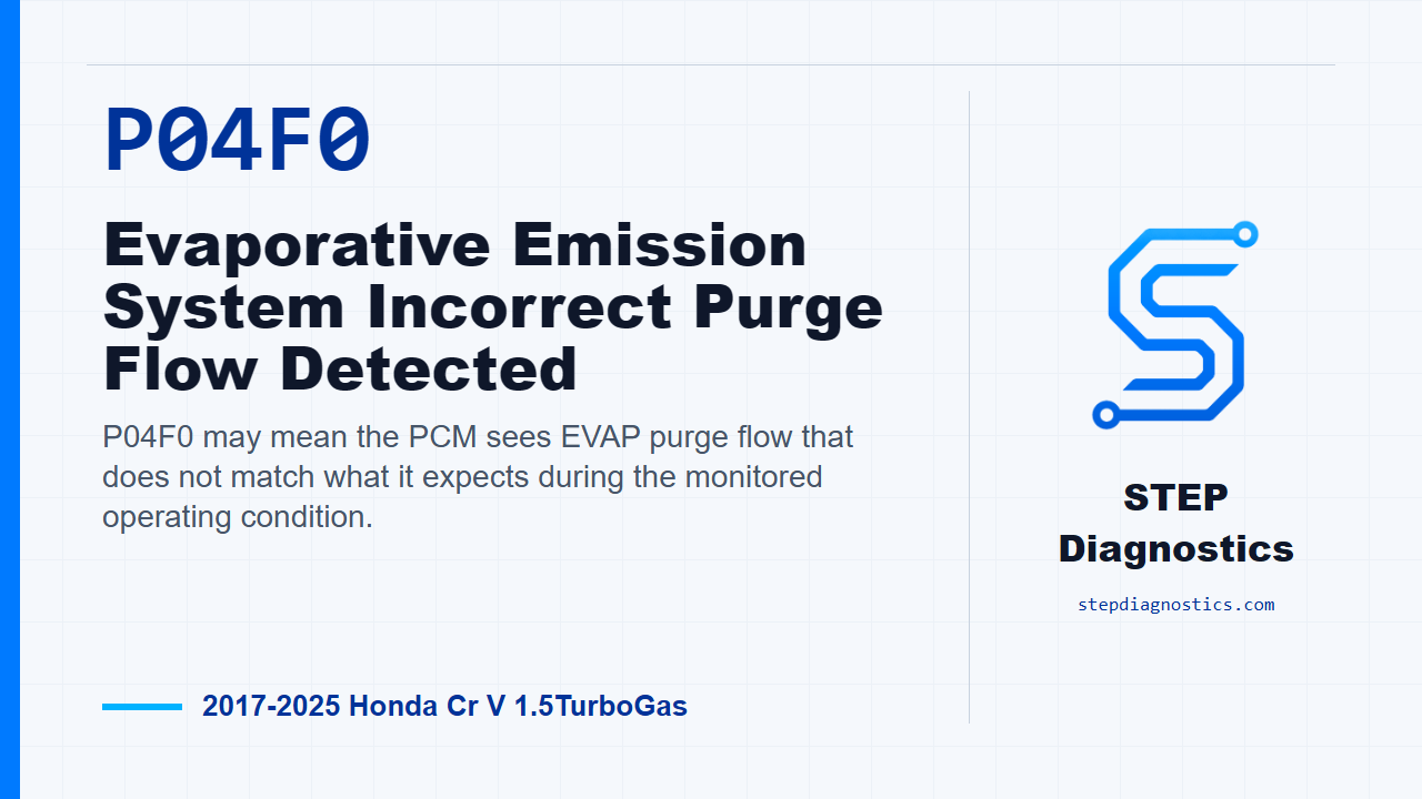 P04F0 Evaporative Emission System Incorrect Purge Flow Detected for 2017-2025 Honda Cr V 1.5TurboGas