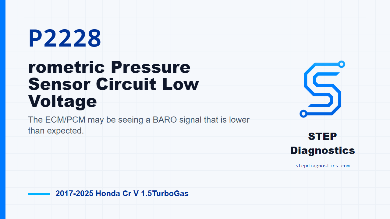 P2228 rometric Pressure Sensor Circuit Low Voltage for 2017-2025 Honda Cr V 1.5TurboGas