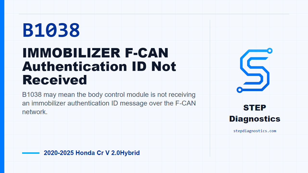 B1038 IMMOBILIZER F-CAN Authentication ID Not Received for 2020-2025 Honda Cr V 2.0Hybrid