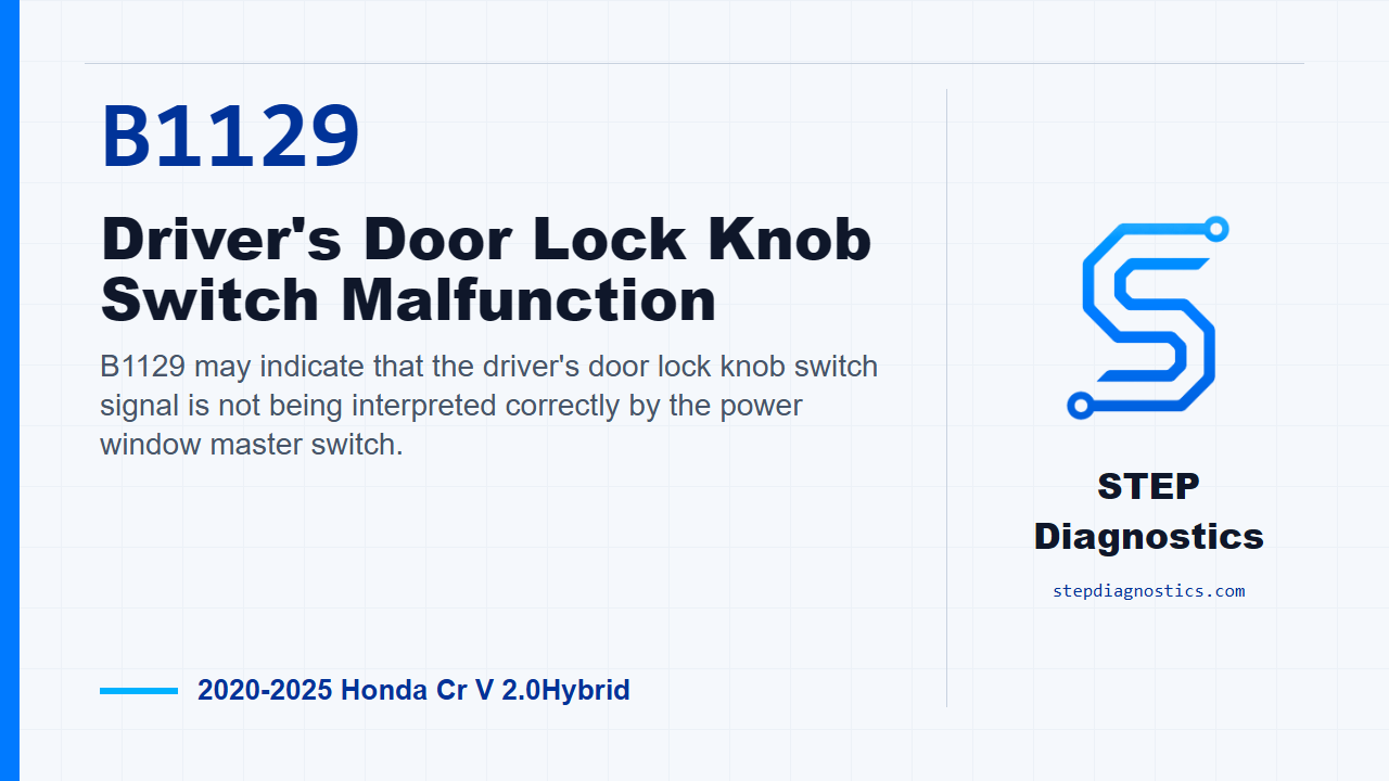 B1129 Driver's Door Lock Knob Switch Malfunction for 2020-2025 Honda Cr V 2.0Hybrid