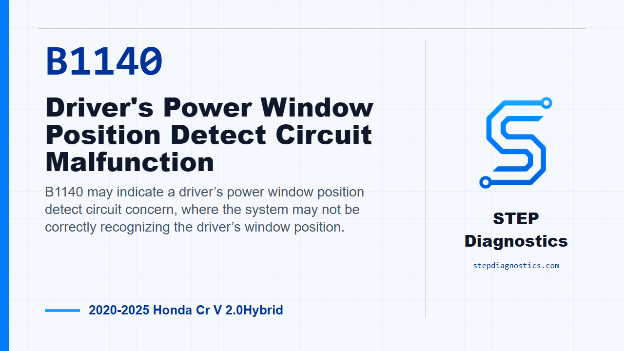 B1140 Driver's Power Window Position Detect Circuit Malfunction for 2020-2025 Honda Cr V 2.0Hybrid