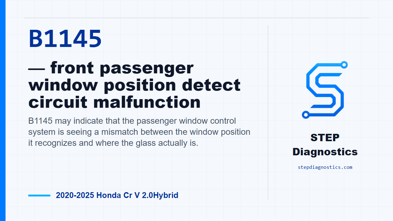 B1145 — front passenger window position detect circuit malfunction for 2020-2025 Honda Cr V 2.0Hybrid