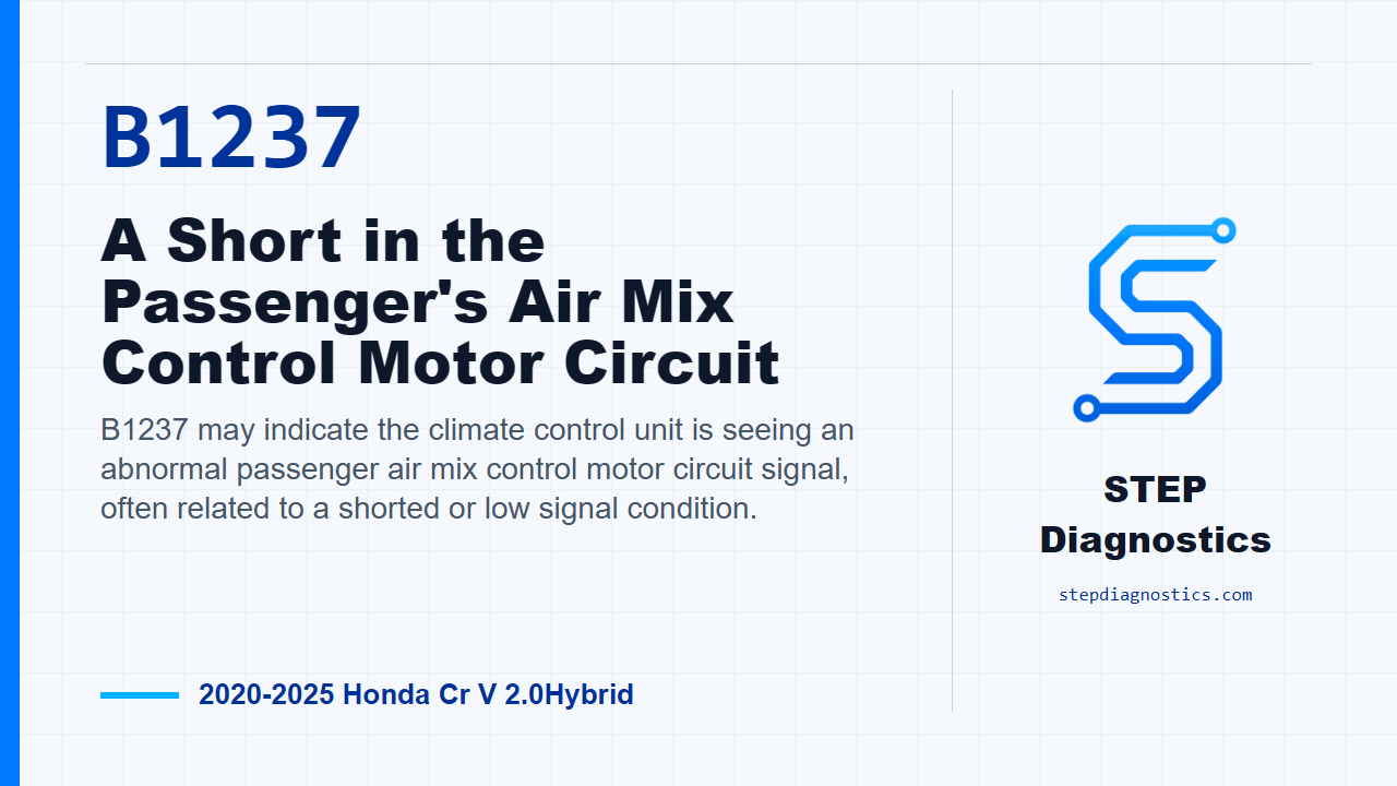B1237 A Short in the Passenger's Air Mix Control Motor Circuit for 2020-2025 Honda Cr V 2.0Hybrid