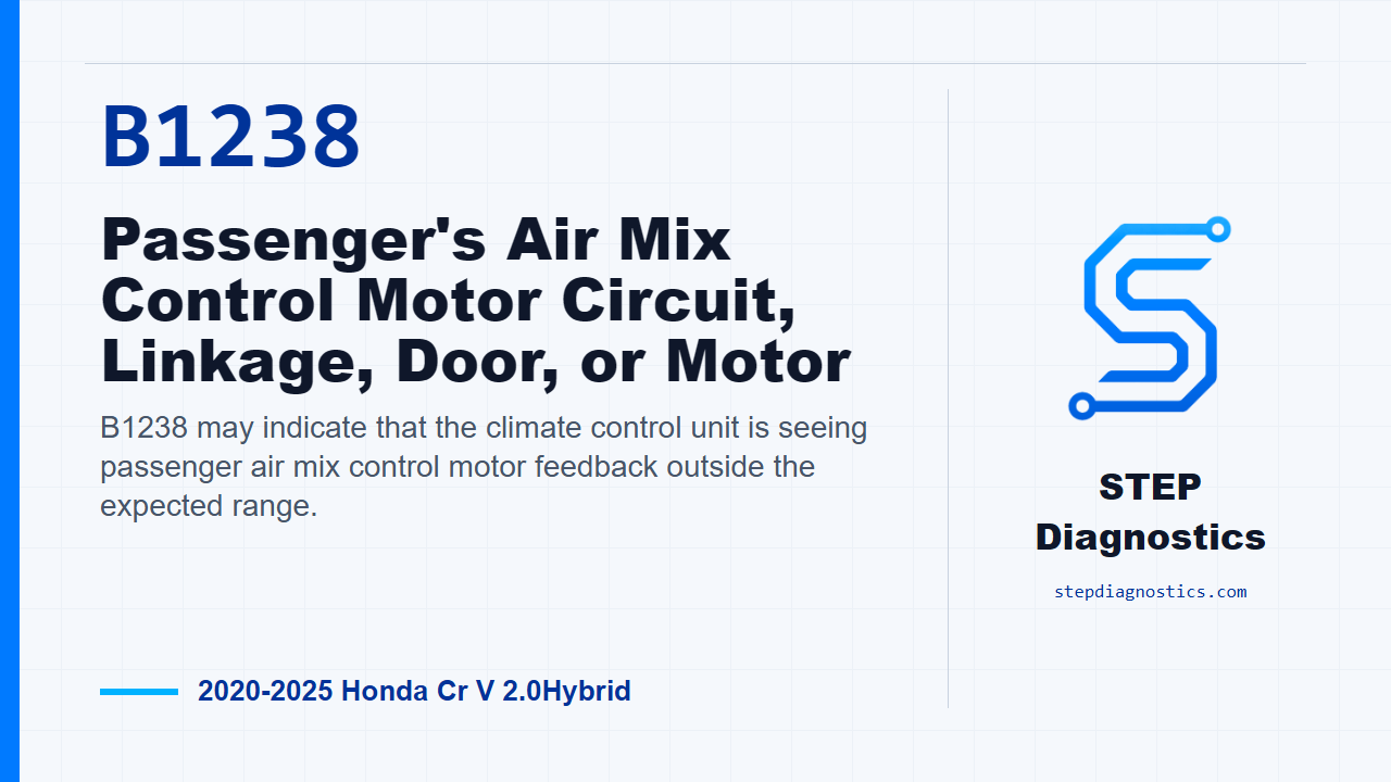B1238 Passenger's Air Mix Control Motor Circuit, Linkage, Door, or Motor for 2020-2025 Honda Cr V 2.0Hybrid