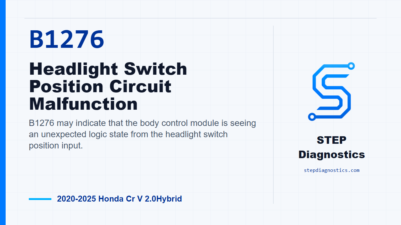 B1276 Headlight Switch Position Circuit Malfunction for 2020-2025 Honda Cr V 2.0Hybrid
