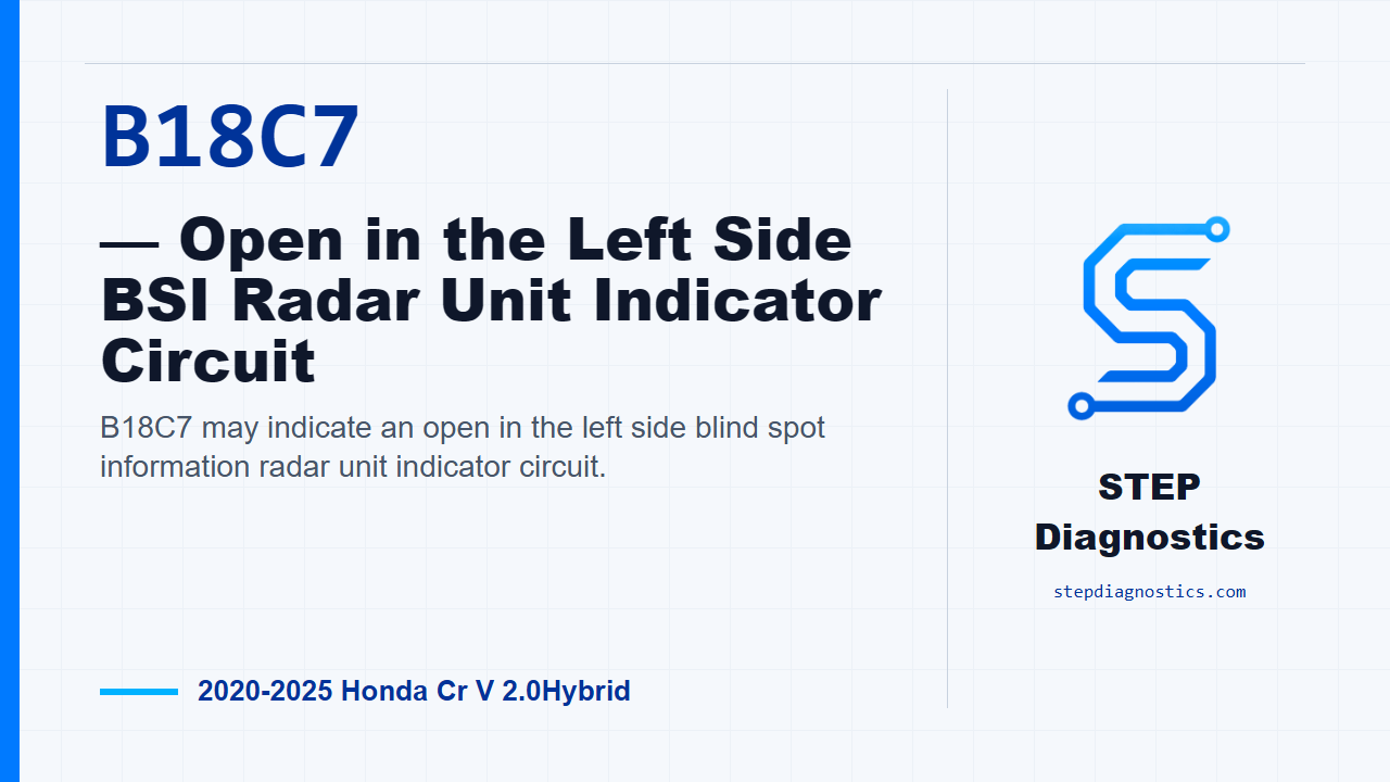 B18C7 — Open in the Left Side BSI Radar Unit Indicator Circuit for 2020-2025 Honda Cr V 2.0Hybrid