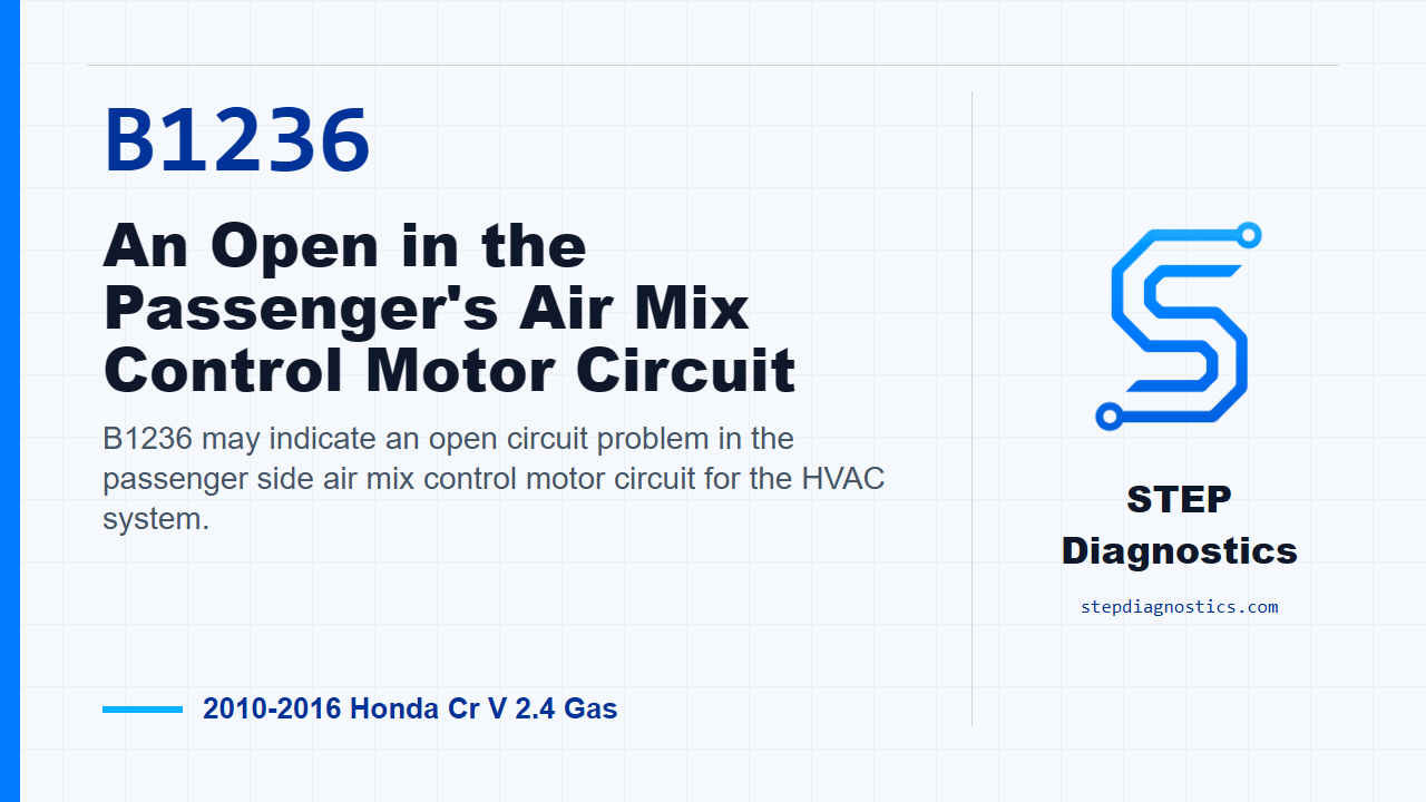 B1236 An Open in the Passenger's Air Mix Control Motor Circuit for 2010-2016 Honda Cr V 2.4 Gas