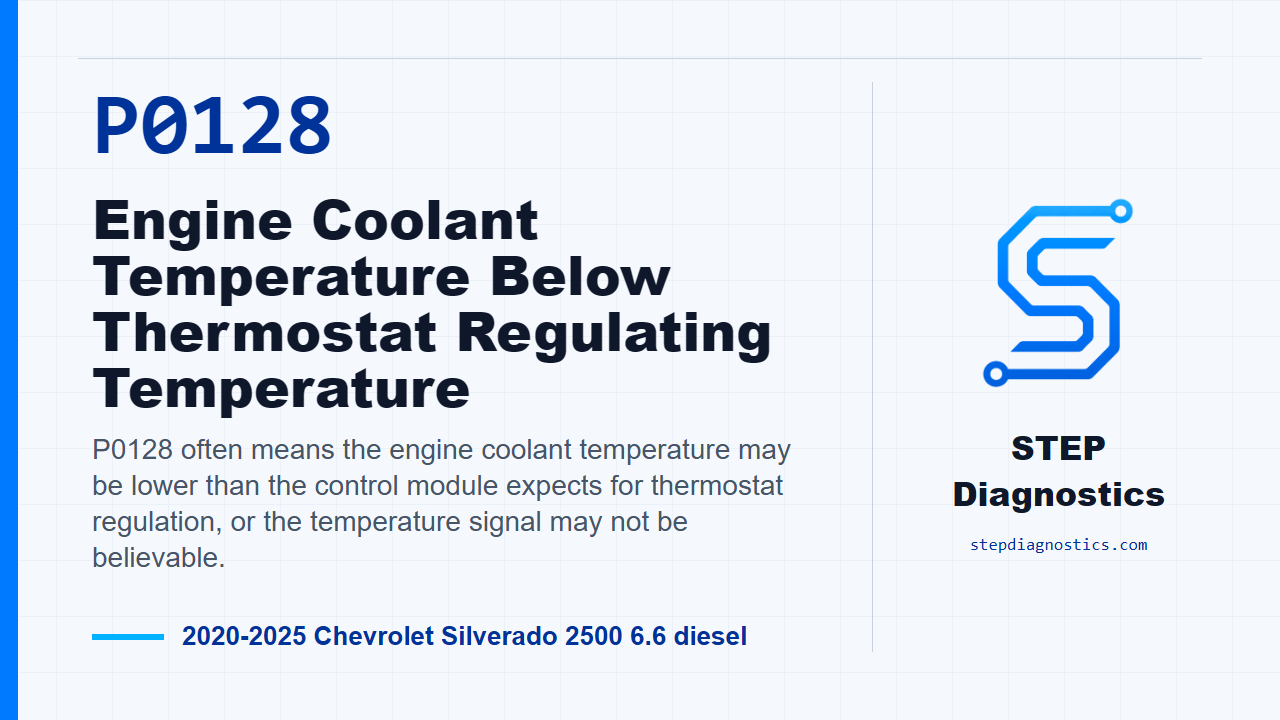 P0128 Engine Coolant Temperature Below Thermostat Regulating Temperature for 2020-2025 Chevrolet Silverado 2500 6.6 diesel