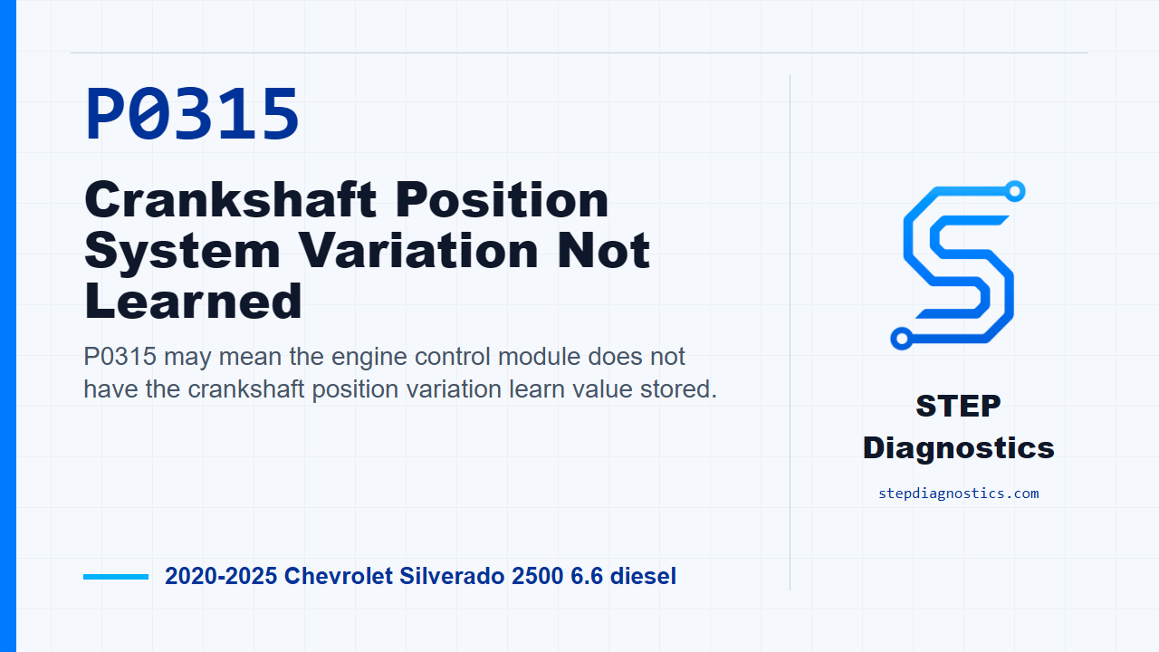 P0315 Crankshaft Position System Variation Not Learned for 2020-2025 Chevrolet Silverado 2500 6.6 diesel