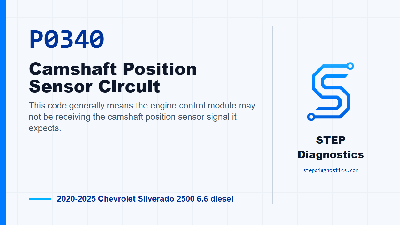 P0340 Camshaft Position Sensor Circuit for 2020-2025 Chevrolet Silverado 2500 6.6 diesel