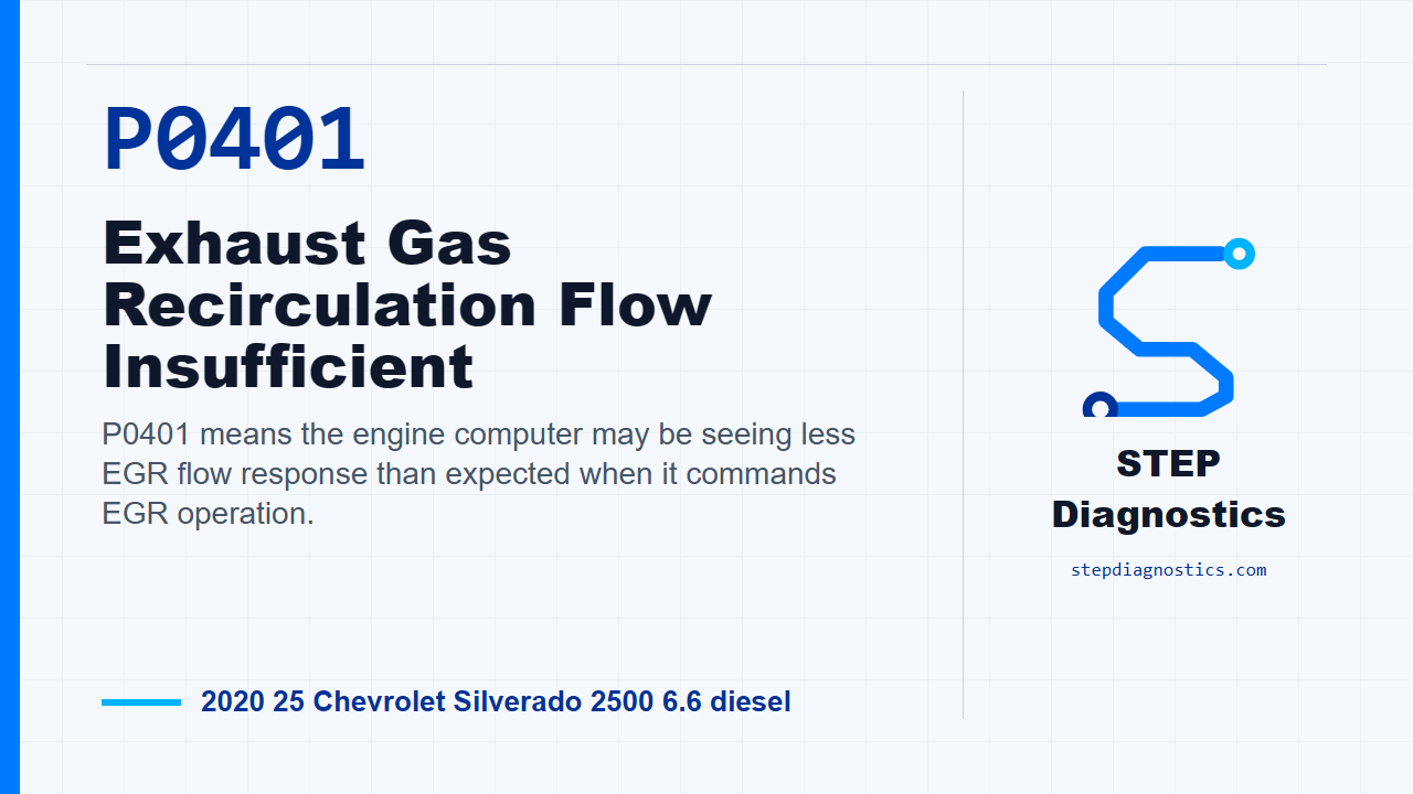 P0401 Exhaust Gas Recirculation Flow Insufficient for 2020 25 Chevrolet Silverado 2500 6.6 diesel
