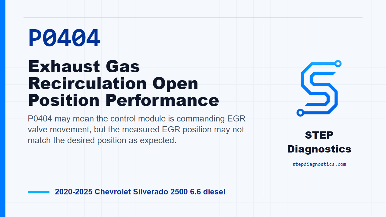 P0404 Exhaust Gas Recirculation Open Position Performance for 2020-2025 Chevrolet Silverado 2500 6.6 diesel