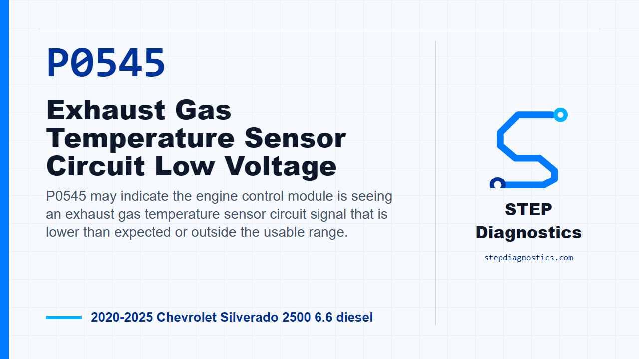 P0545 Exhaust Gas Temperature Sensor Circuit Low Voltage for 2020-2025 Chevrolet Silverado 2500 6.6 diesel