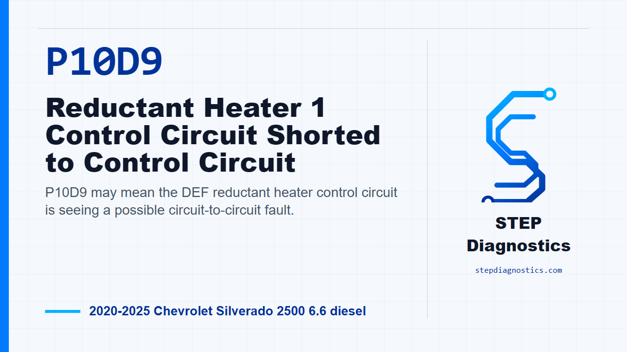 P10D9 Reductant Heater 1 Control Circuit Shorted to Control Circuit for 2020-2025 Chevrolet Silverado 2500 6.6 diesel