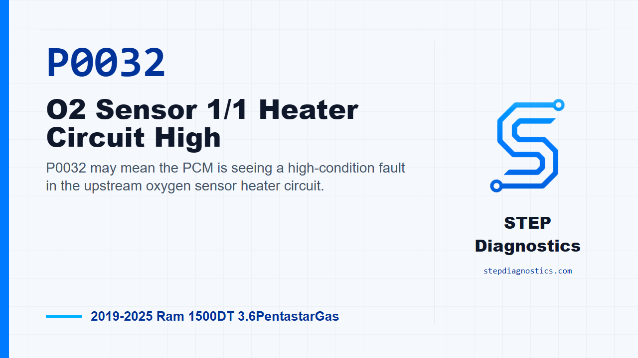 P0032 O2 Sensor 1/1 Heater Circuit High for 2019-2025 Ram 1500DT 3.6PentastarGas